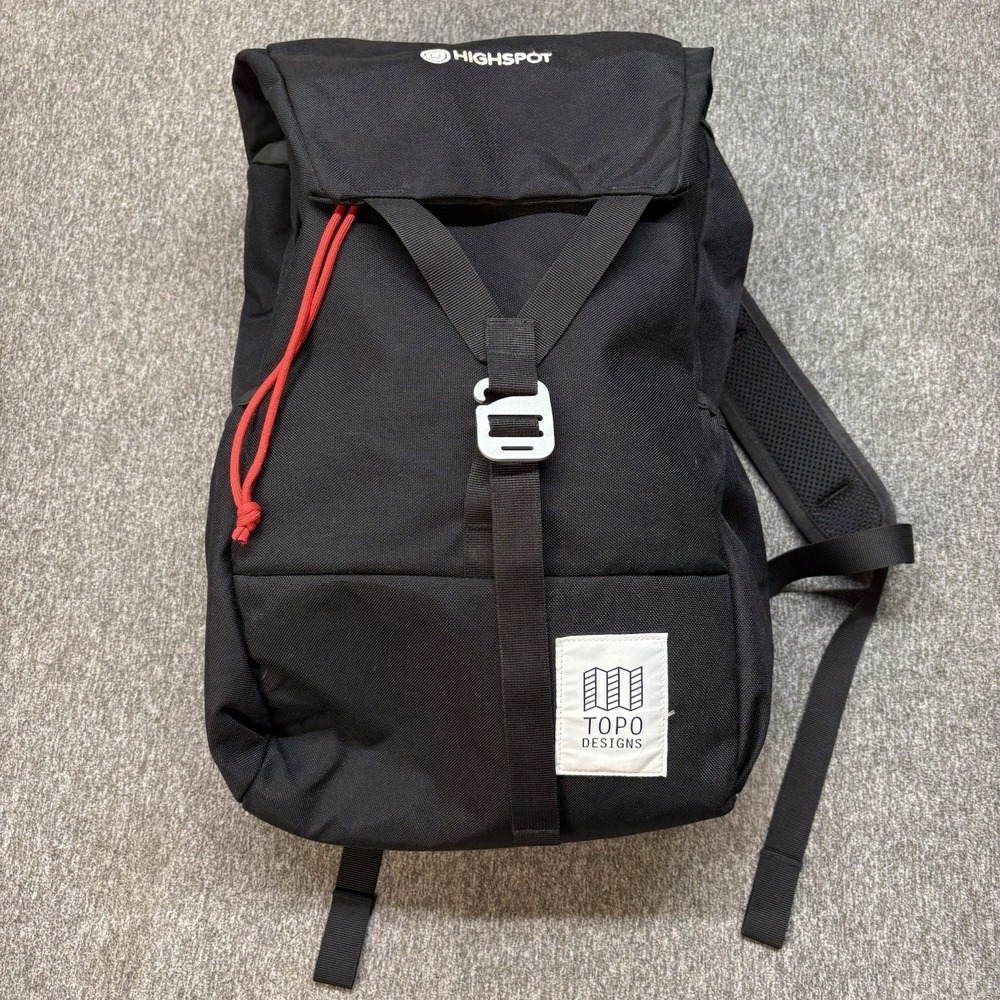 TOPO DESIGNS Y-Pack Daypack Nylon Backpack BAG Black Top Flap Company Logo
